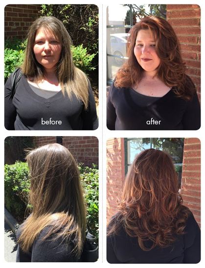 Stylist Brett Bishop gives a client fresh, vibrant color in addition to a new hairstyle.